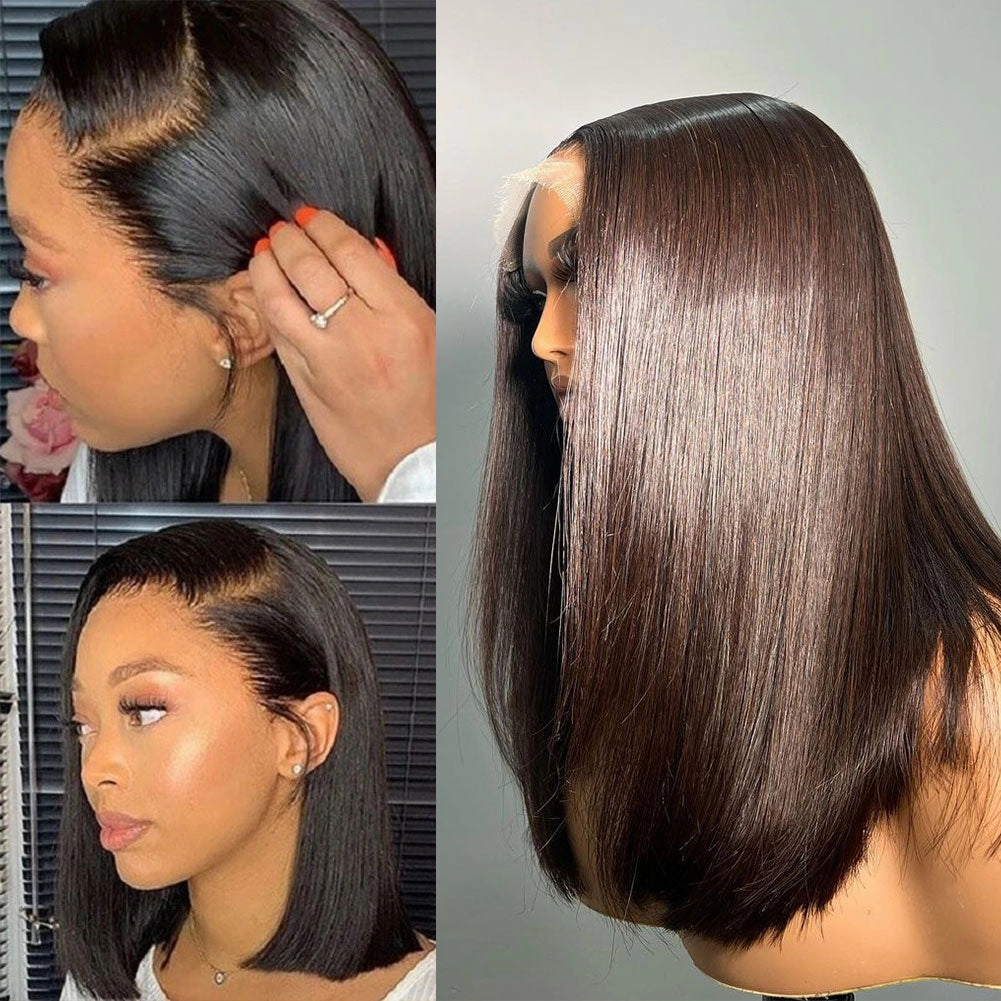 13x4 3D FULL FRONTAL Skin Melt Lace Preplucked Human Hair Lace Front Bob Wig