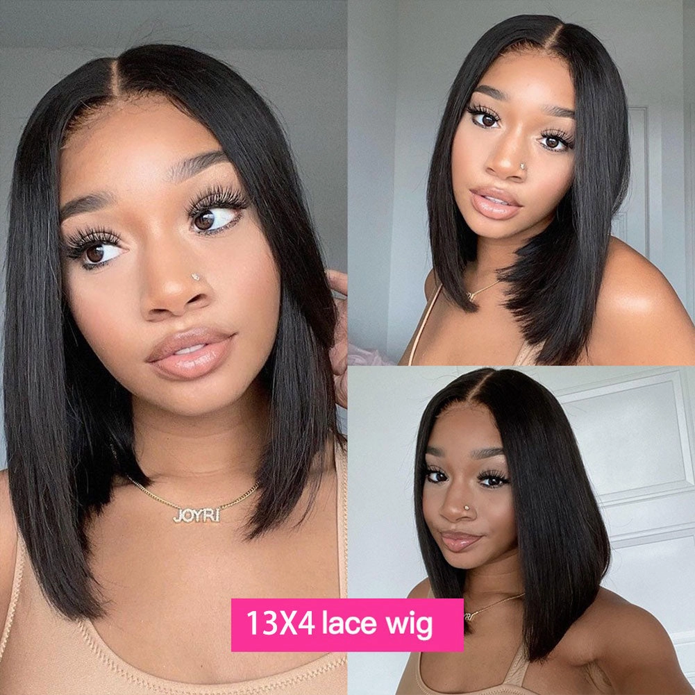 13x4 3D FULL FRONTAL Skin Melt Lace Preplucked Human Hair Lace Front Bob Wig