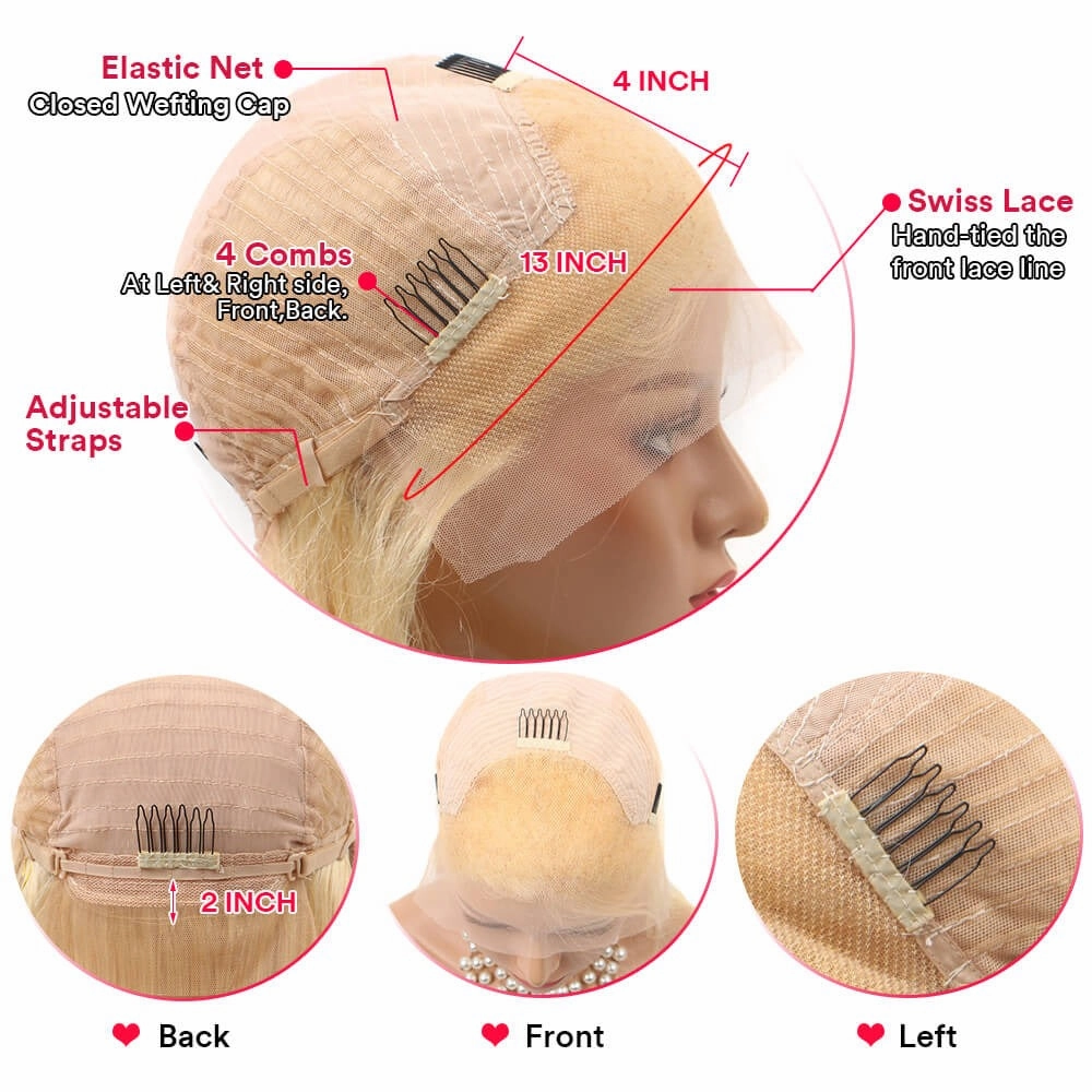 13x4 613 Blonde Balayage Human Hair Lace Wig | Straight Bob