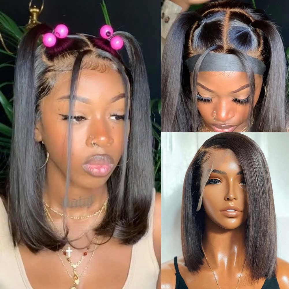 13x6 3D FULL FRONTAL Skin Melt Lace Preplucked Human Hair Lace Front Bob Wig