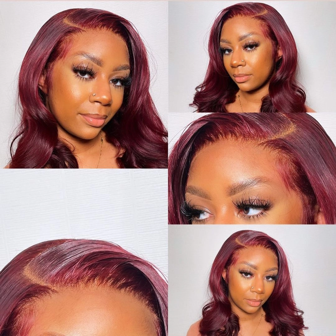 13x6 99J Burgundy Body Wave Bob Wig 250% Preplucked Human Hair Lace Front Wigs
