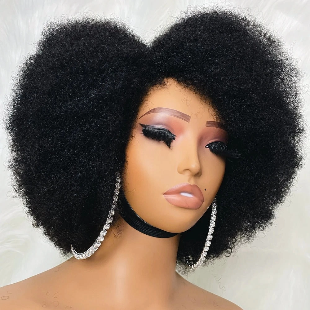 13x6 Afro Kinky Curly Bob Wig 250% Preplucked Human Hair Lace Front  Wigs