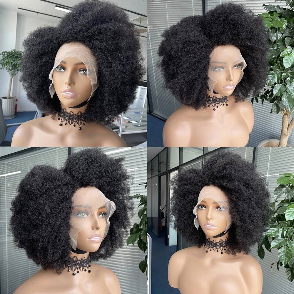 13x6 Afro Kinky Curly Bob Wig 250% Preplucked Human Hair Lace Front  Wigs