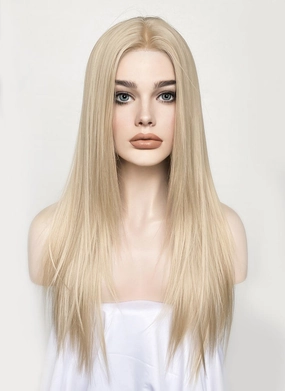 Ash Blonde Straight Layered Hush Cut Lace Front Synthetic Wig LFK5536A