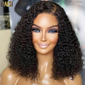 BAISI 12A Curly Bob Wig 100% Human Hair 200% Density