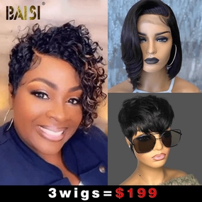 Baisi 1  Curly Highlight Wig 1 Straight BoB Wig 1 Machine Made Wig=$199