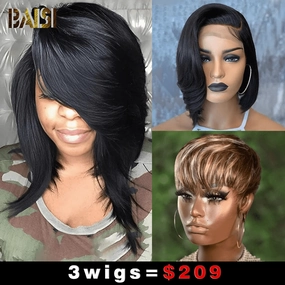 Baisi 1 SexyBOB Wig 1 Straight BoB Wig 1 Machine Made Wig=$209