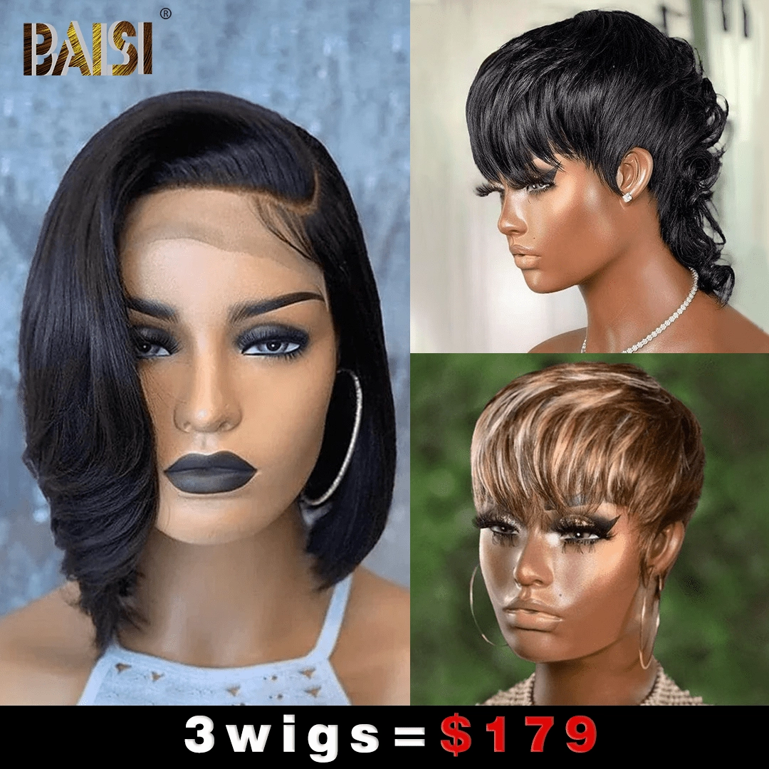 Baisi 1 Straight BoB Wig 1 Mullet Wig 1  Mahcine Made Wig=$179