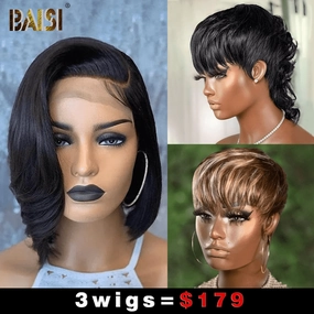 Baisi 1 Straight BoB Wig 1 Mullet Wig 1  Mahcine Made Wig=$179