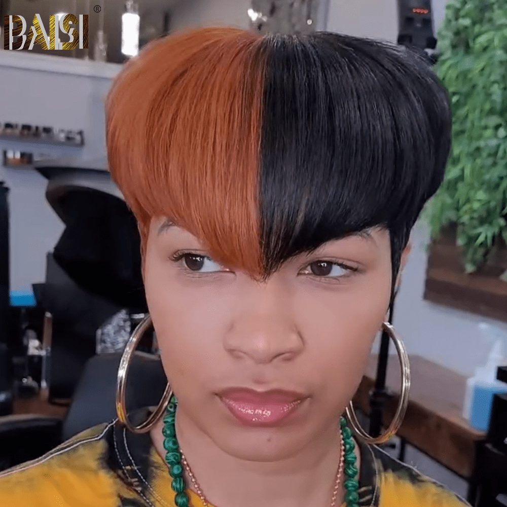BAISI 1B/Ginger Machine Made Short Cut Wig