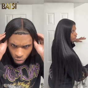 BAISI 4x4 34 Inch Long Straight Glueless  Wig