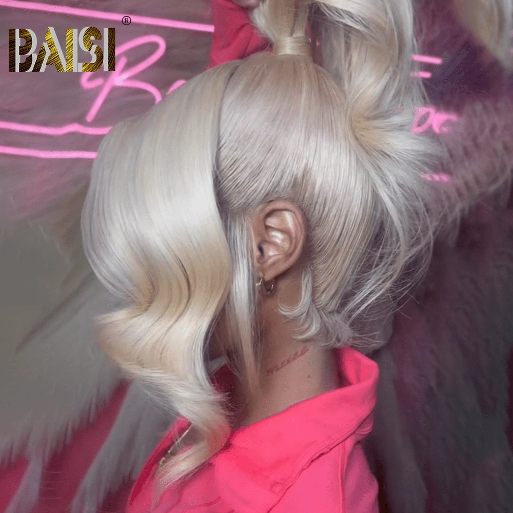 BAISI Ash Blonde Full Lace Wig With Ponytail