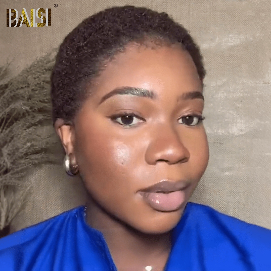 BAISI Black Afro Curly Super Short Lace Wig