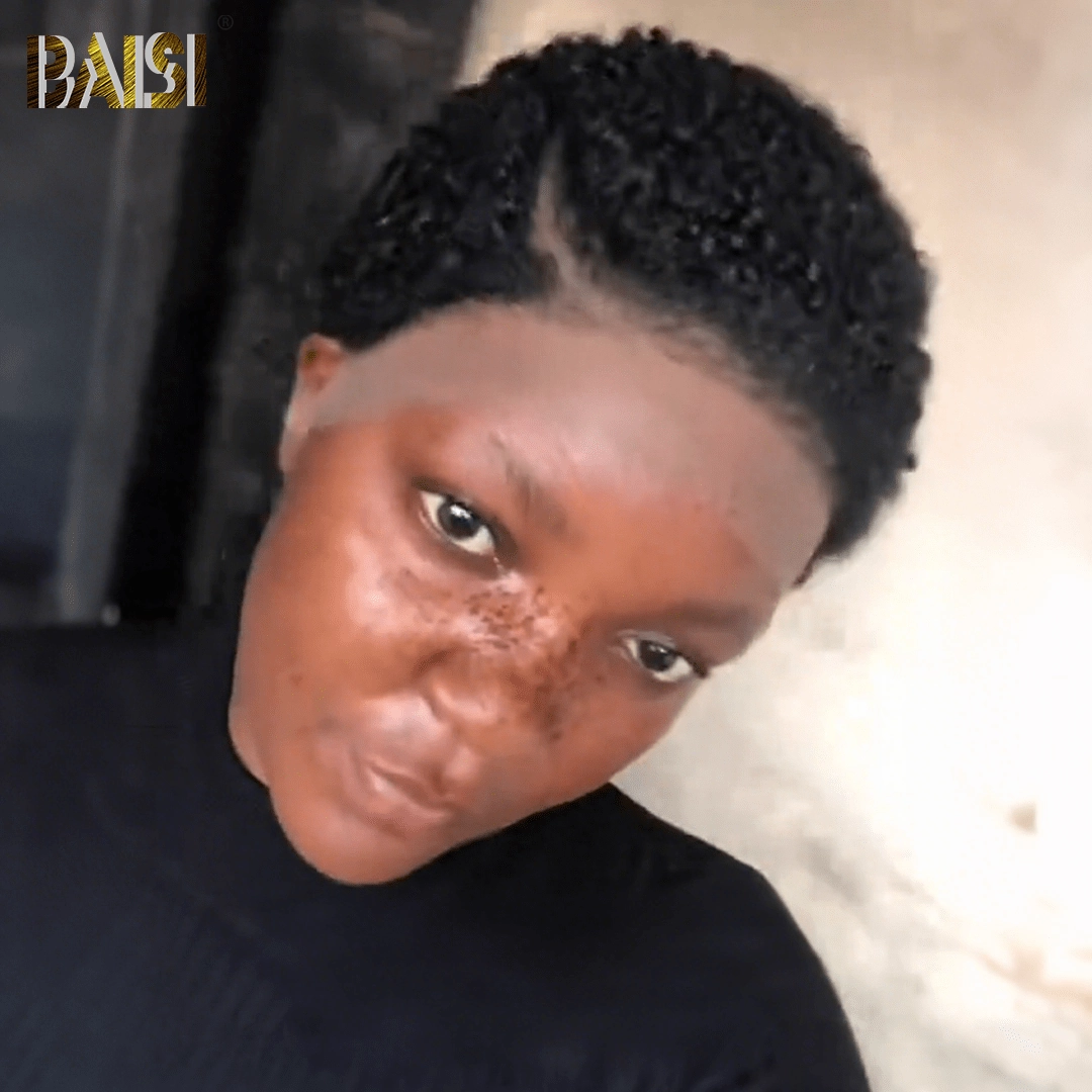 BAISI Black Side Part Afro Short Lace Wig
