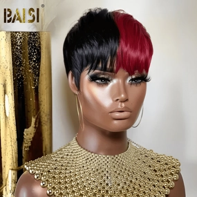 BAISI Black With Wine Short Cut Wig