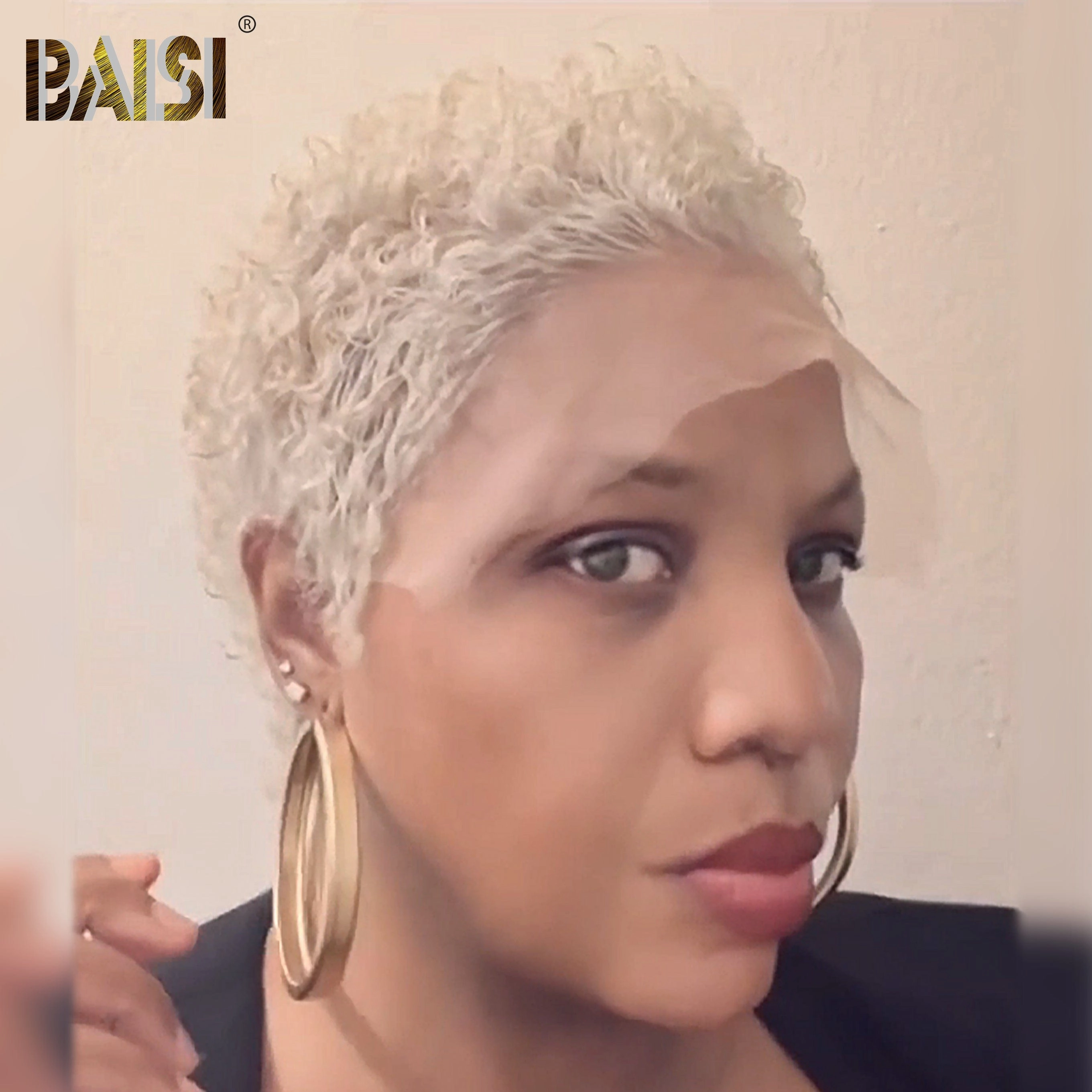 BAISI Blonde Afro Short Cut  Lace Wig