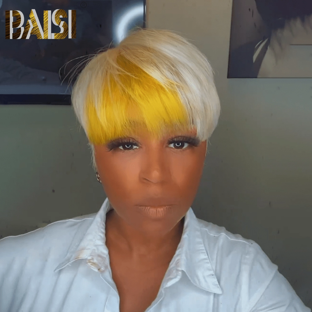 BAISI Blonde With Highlight Pixie Wig