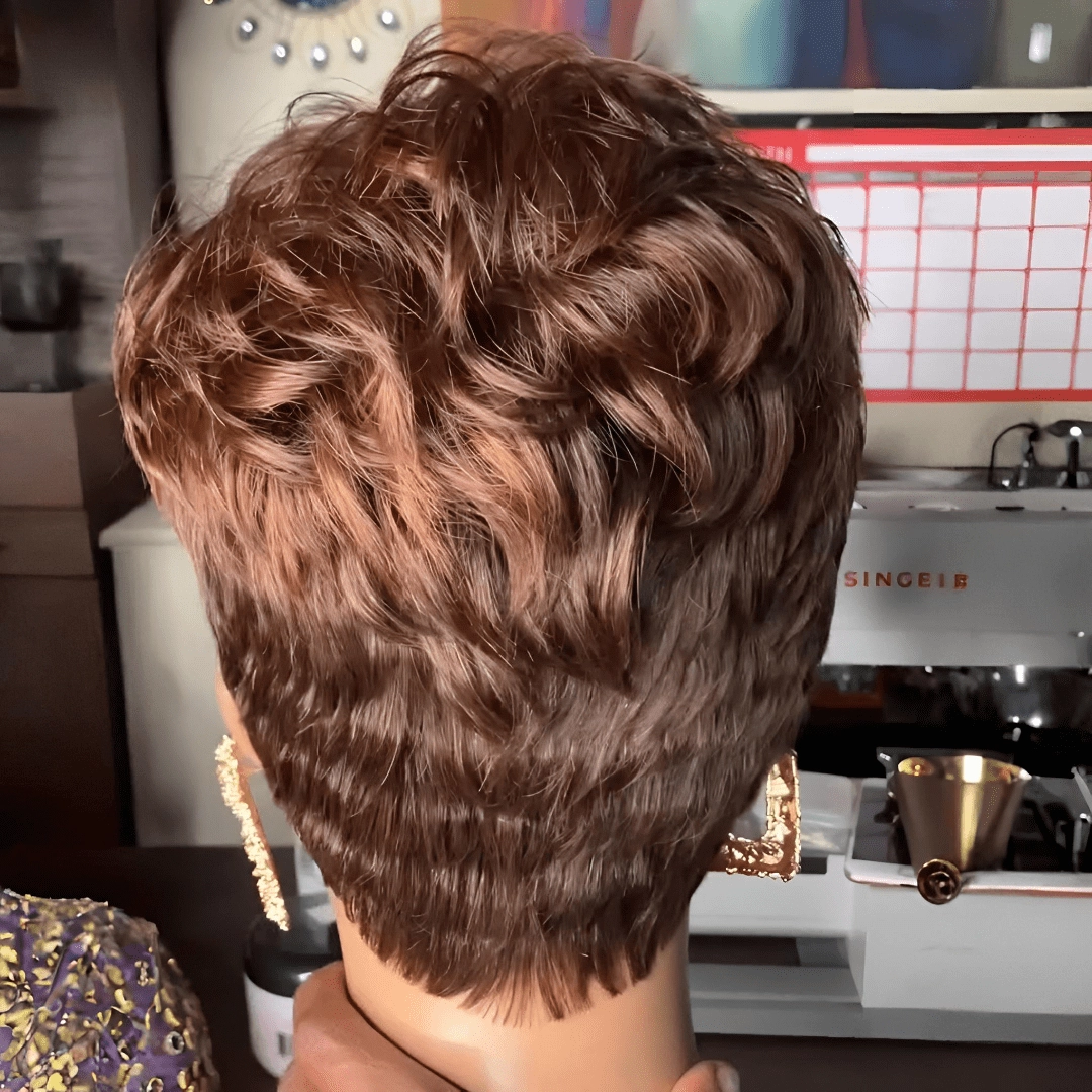 BAISI Brown Short Pixie Wave Wig