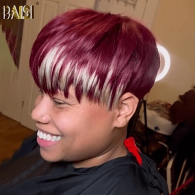 BAISI Burgundy With Highlight Machine Made Wig