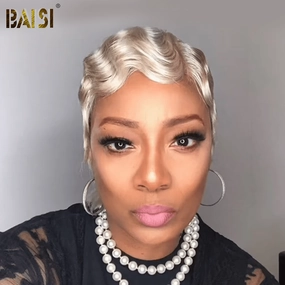 BAISI Charming Blonde Finger Wave Short Lace Wig