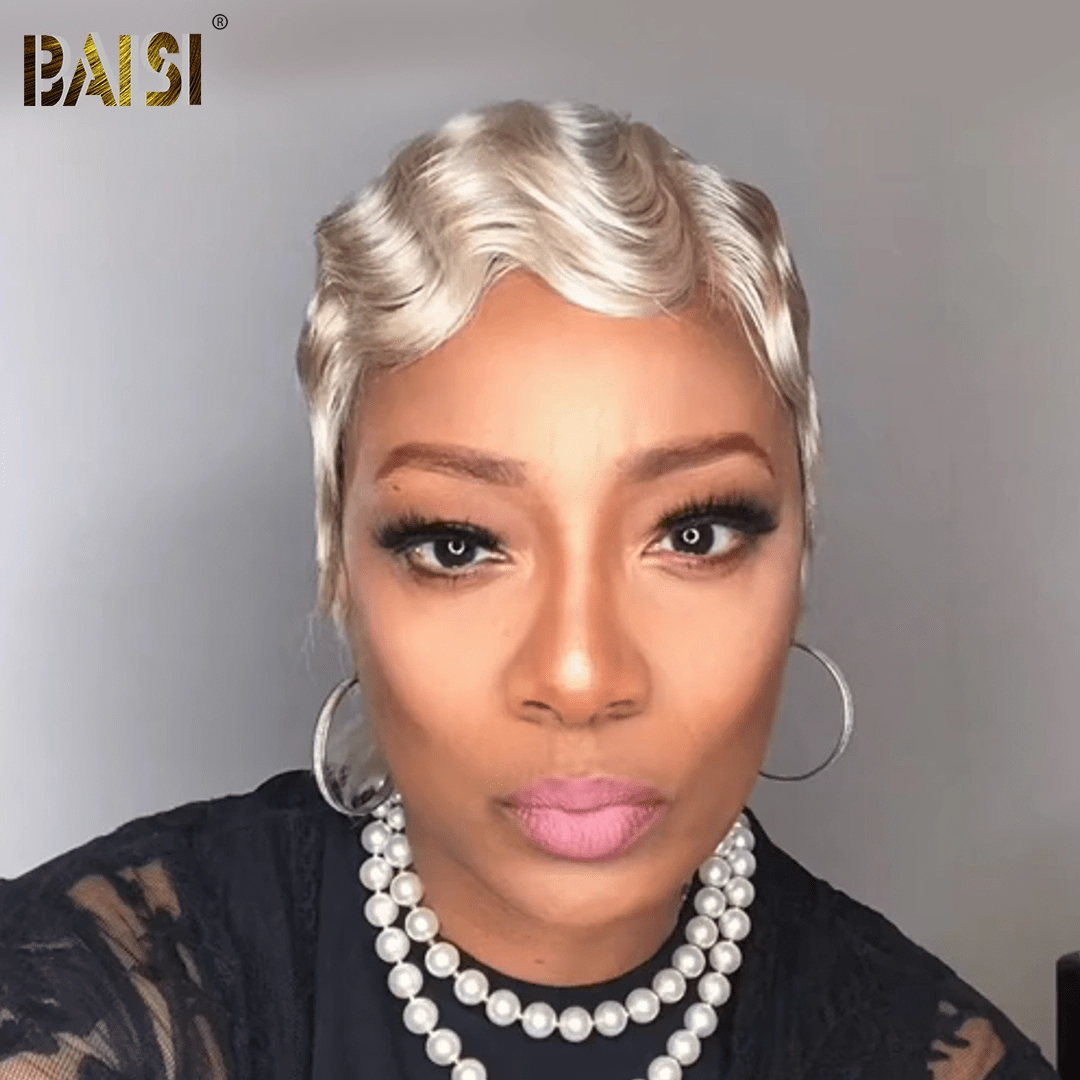 BAISI Charming Blonde Finger Wave Short Lace Wig