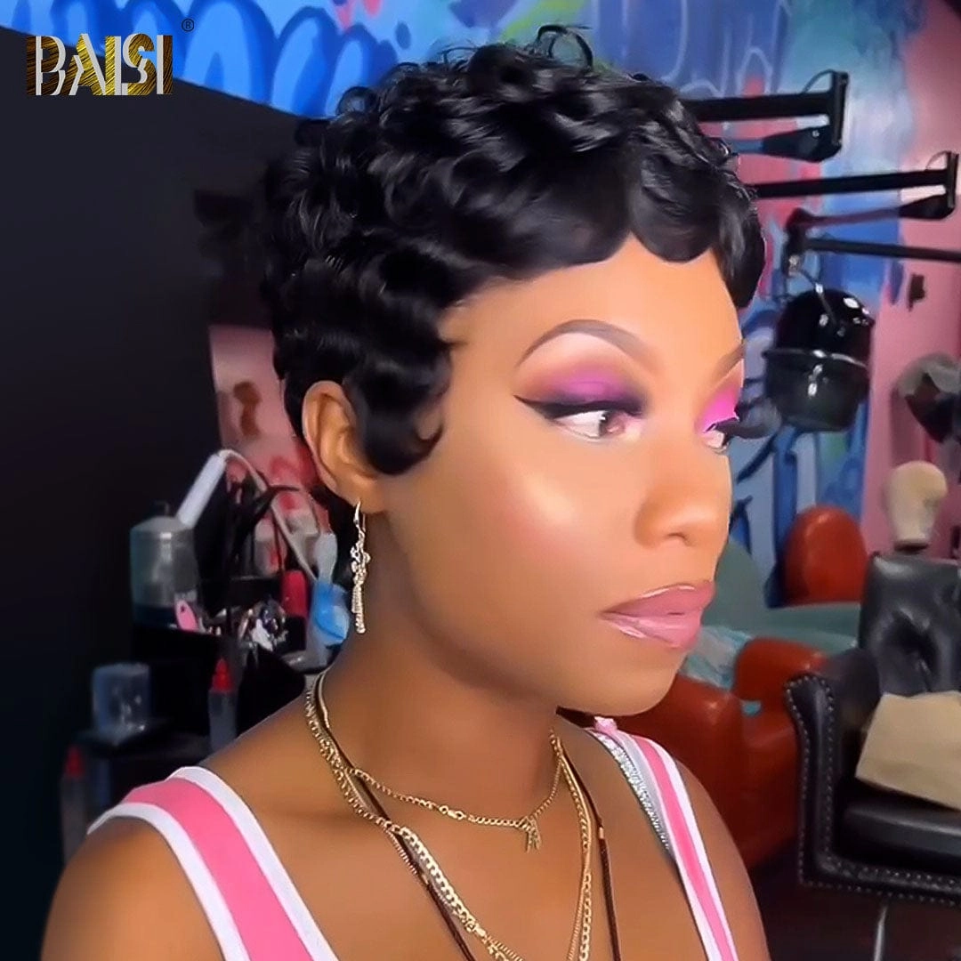 BAISI Charming Finger Wave Pixie Lace Wig