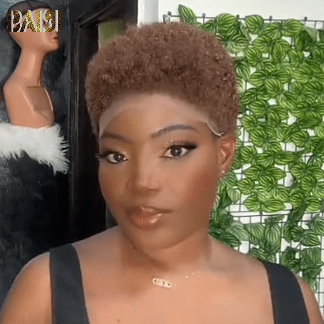 BAISI Charming Short Brown Afro Lace Wig