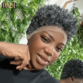 BAISI Charming Short Salt And Pepper Afro Lace Wig