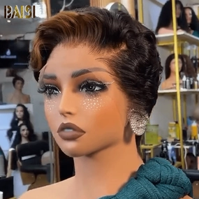 BAISI Charming Style Black With Highlight Wig