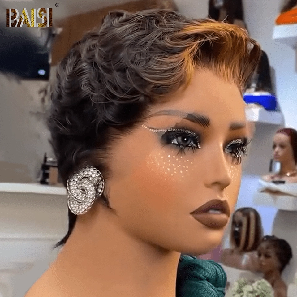 BAISI Charming Style Black With Highlight Wig