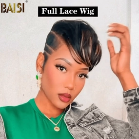 BAISI Cool Style With Highlight Full Lace Short Cut Wig
