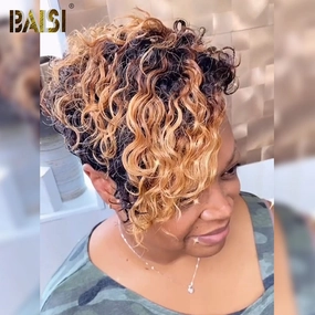 BAISI Curly With Honey Blonde Pixie Wig