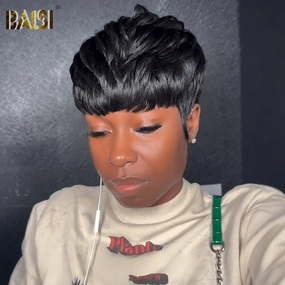 BAISI Cute Full Bang Machine Made Wig