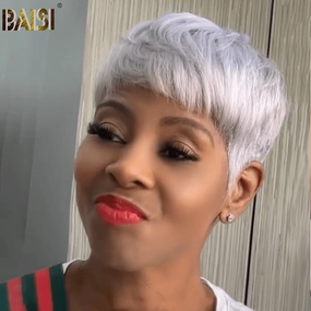BAISI Cute Machine Made Silver Grey Wig