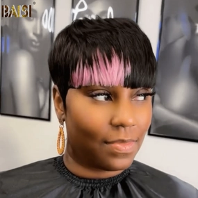BAISI Cute Pixie Short Cut With Pink Wig
