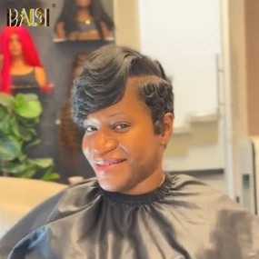 BAISI Fashion Side Part Short Cute Pixie Wig
