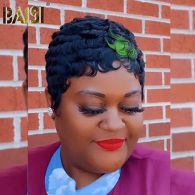 BAISI Finger Wave Machine With Green Highlight  Made Wig