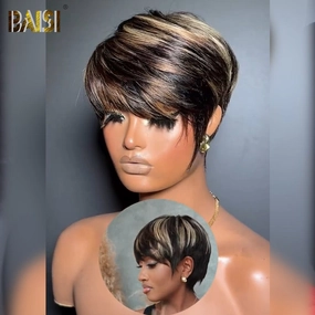BAISI Full Bang Highlight Pixie Cut Wig