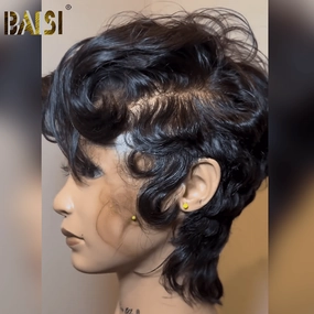BAISI Full Lace Bleached Knot Short Cut Black Wig