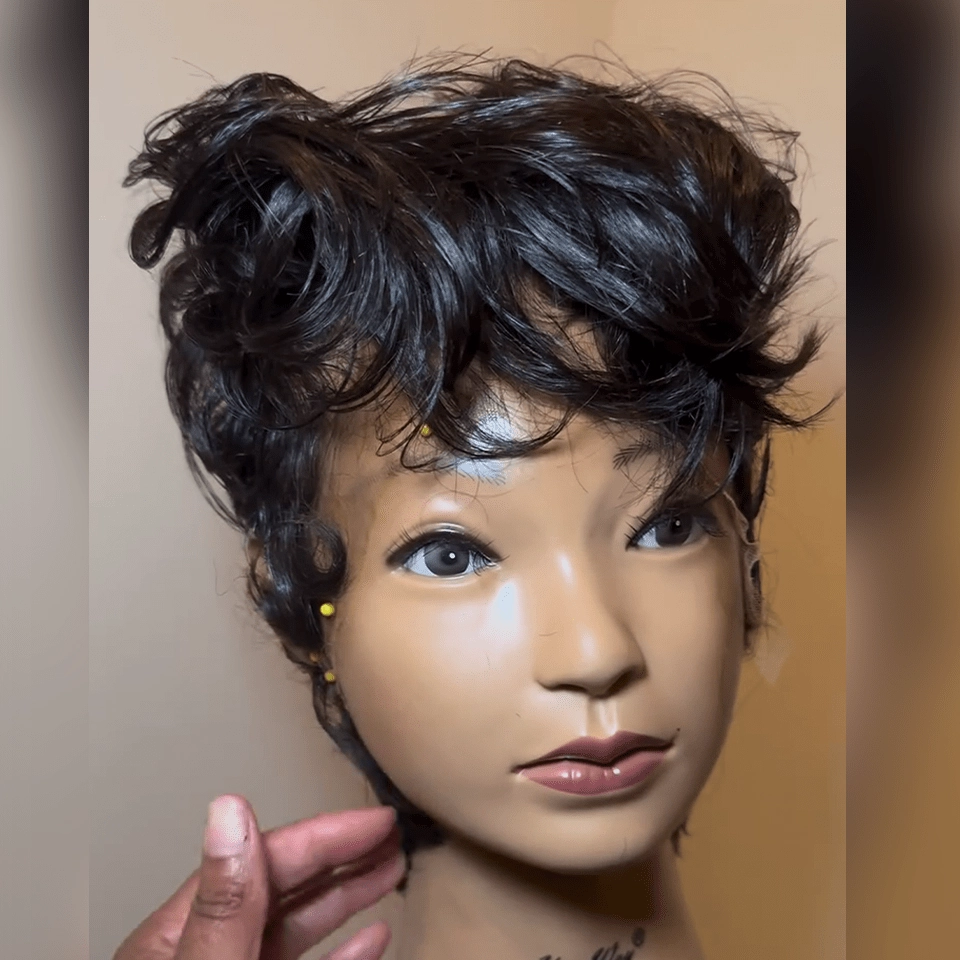 BAISI Full Lace Bleached Knot Short Cut Black Wig