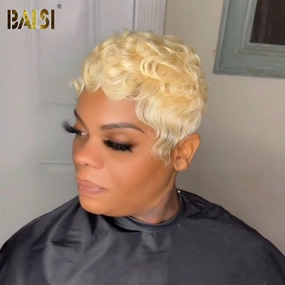 BAISI Full Lace Blonde Short Wavy Wig