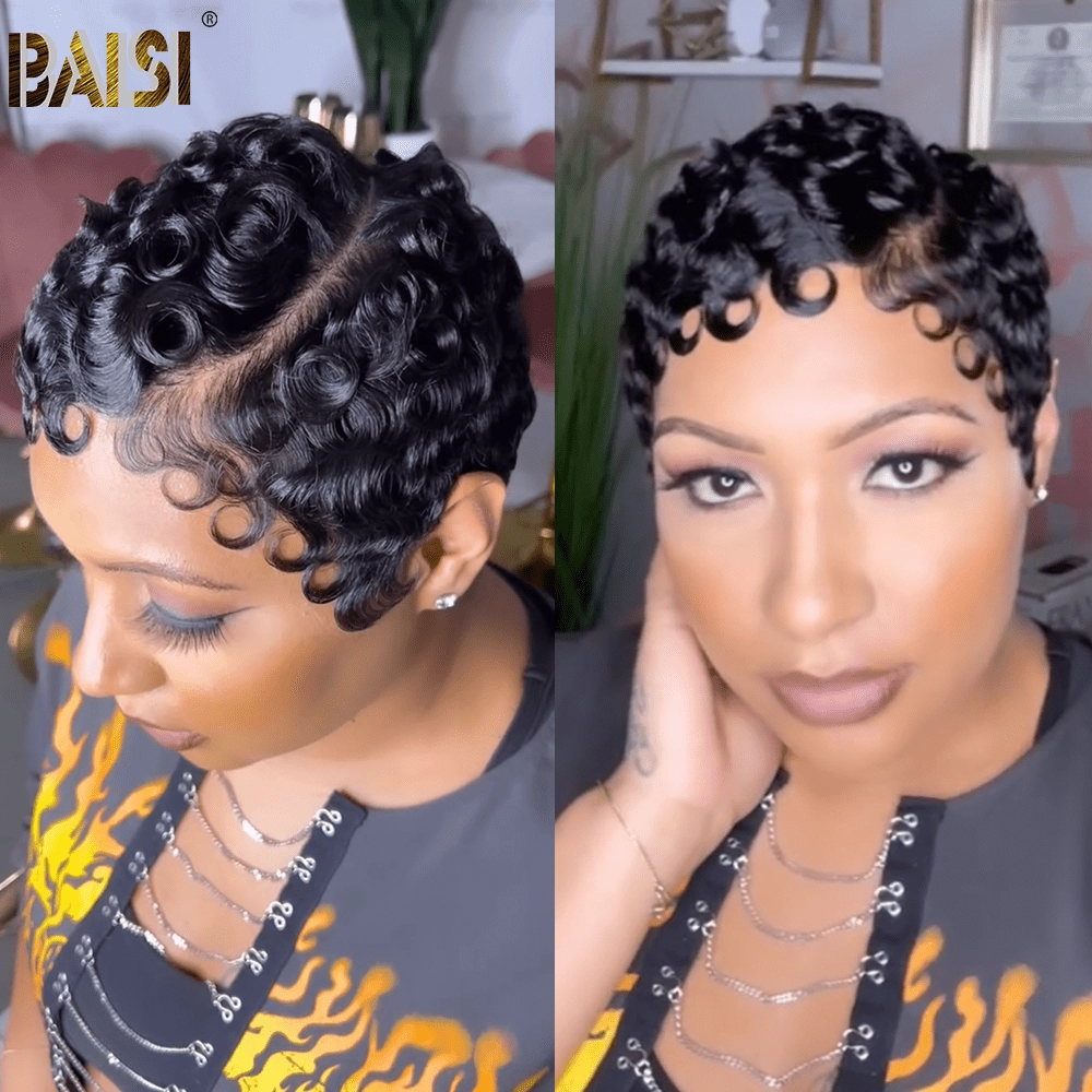 BAISI Full Lace Finger Wave Short Wig