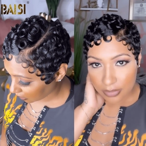 BAISI Full Lace Finger Wave Short Wig