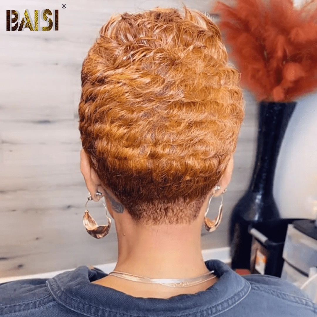 BAISI Full Lace Ginger With Highlight Pixie Wig