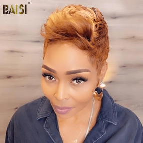 BAISI Full Lace Ginger With Highlight Pixie Wig
