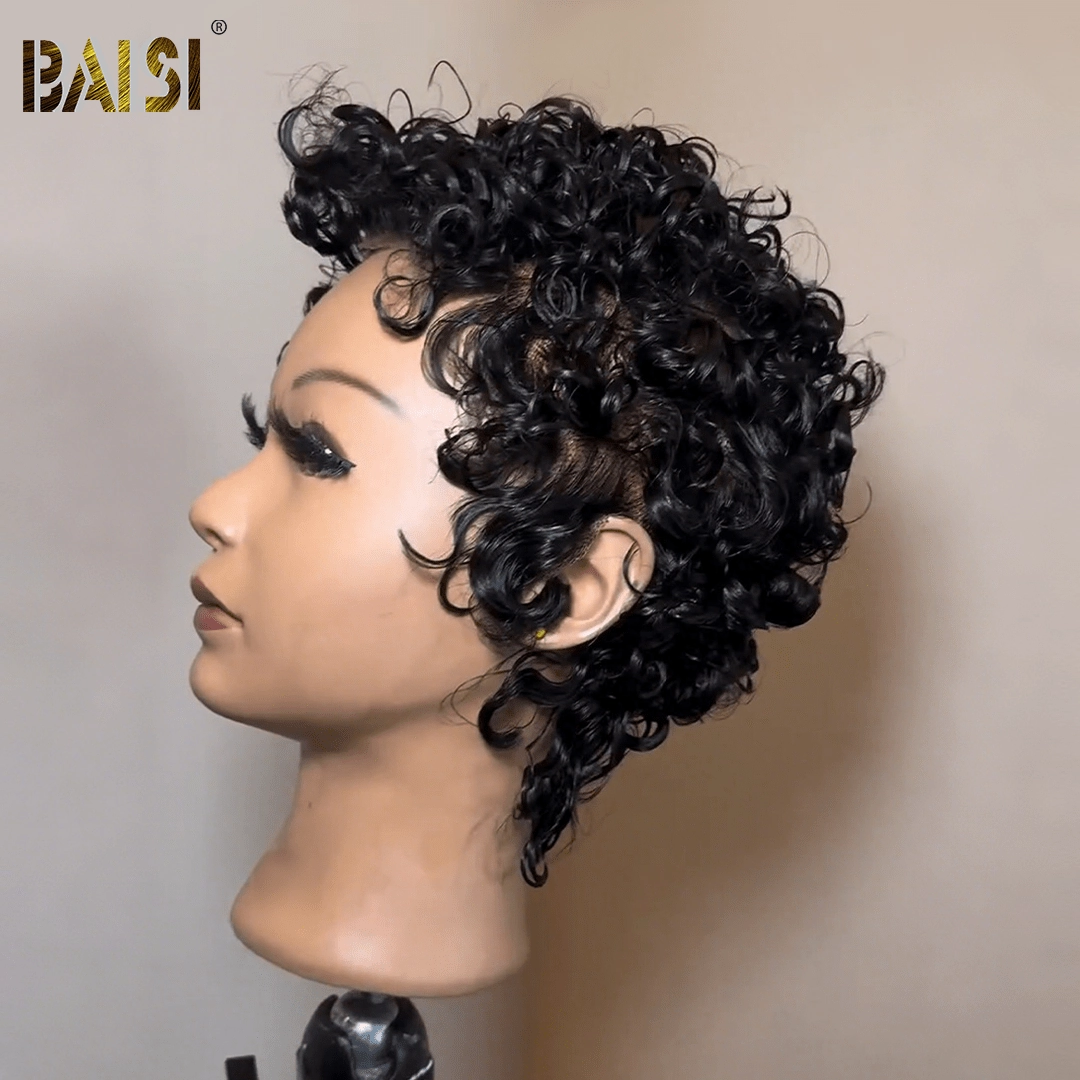 BAISI Full Lace Light Breathable Short Curly Wig
