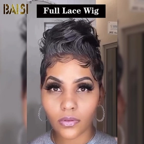 BAISI Full Lace Pixie Cut Wavy Wig