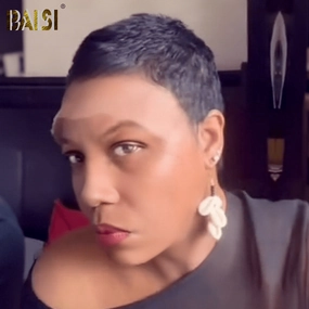 BAISI Full Lace Pixie Straight Super Short Black Wig