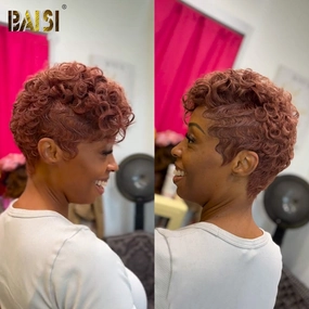 BAISI Full Lace Reddish Brown Wavy Pixie Wig