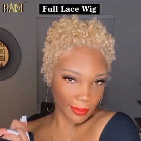 BAISI Full Lace Short Curly Blonde Wig